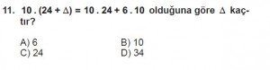 6. Sınıf Matematik kazanım Test 1 soru 11