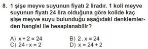 7. Sınıf Matematik kazanım Test 5 soru 8