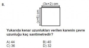 7. Sınıf Matematik kazanım Test 6 soru 8