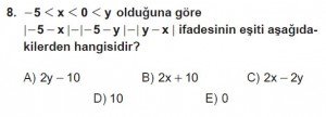 9. Sınıf Matematik kazanım Test 4 soru8