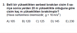 11.Sınıf Fizik test4 soru 3