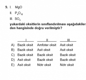 12. Sınıf Kimya Test 3 Soru 9