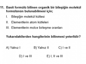 12. Sınıf Kimya Test 5 Soru 11