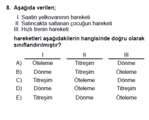 9. Sınıf Fizik Test 9 Soru 8