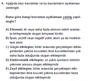 9. Sınıf Kimya Test 11 Soru 4