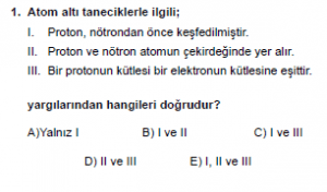 9. Sınıf Kimya Test 5 Soru 1