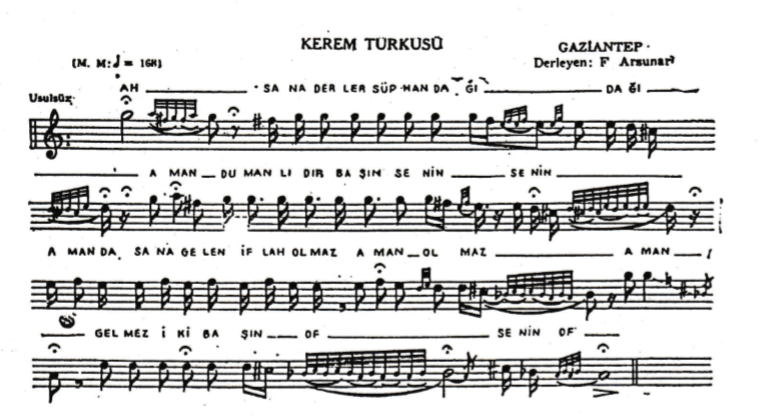 Kerem ile Aslı Türküsü Notaları