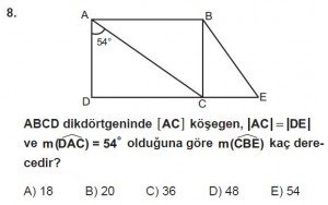 10. Sınıf Matematik kazanım Test 8 soru8