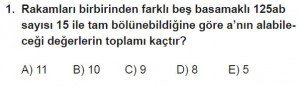 11. Sınıf Temel Matematik kazanım Test 2 soru1