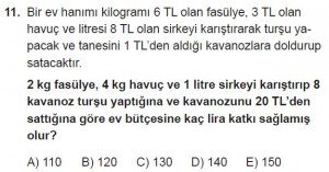 11. Sınıf Temel Matematik kazanım Test 3 soru11