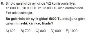 11. Sınıf Temel Matematik kazanım Test 3 soru8
