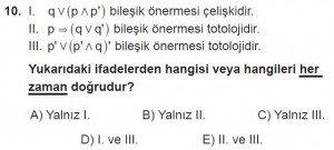 11. Sınıf ileri Matematik kazanım Test 1 soru10