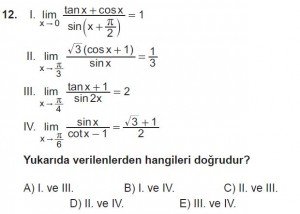 12. Sınıf Matematik kazanım Test 3 soru12