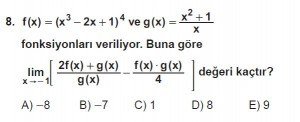 12. Sınıf Matematik kazanım Test 3 soru8