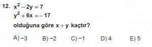 12. Sınıflar Matematik kazanım Test 14 soru12