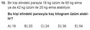 12. Sınıflar Matematik kazanım Test 18 soru10