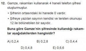 12. Sınıflar Matematik kazanım Test 3 soru12