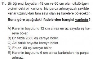 12. Sınıflar Matematik kazanım Test 4 soru11