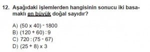 5. Sınıf Matematik kazanım Test 3 soru12