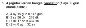 5. Sınıf Matematik kazanım Test 4 soru5