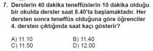 5. Sınıf Matematik kazanım Test 4 soru7
