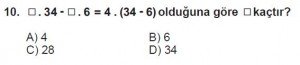 6. Sınıf Matematik kazanım Test 1 soru 10