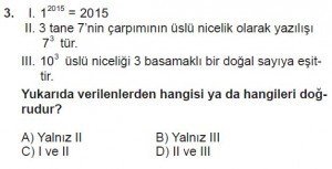 6. Sınıf Matematik kazanım Test 1 soru 3