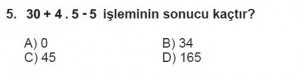 6. Sınıf Matematik kazanım Test 1 soru 5