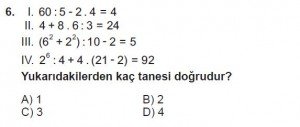 6. Sınıf Matematik kazanım Test 1 soru 6