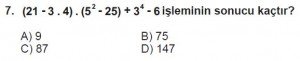 6. Sınıf Matematik kazanım Test 1 soru 7