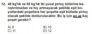 6. Sınıf Matematik kazanım Test 3 soru 12