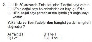 6. Sınıf Matematik kazanım Test 3 soru 2