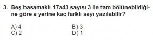 6. Sınıf Matematik kazanım Test 3 soru 3