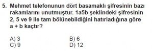 6. Sınıf Matematik kazanım Test 3 soru 5