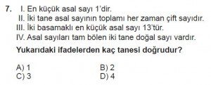 6. Sınıf Matematik kazanım Test 3 soru 7