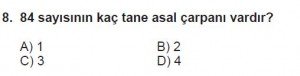 6. Sınıf Matematik kazanım Test 3 soru 8