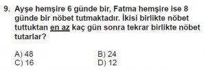 6. Sınıf Matematik kazanım Test 3 soru 9