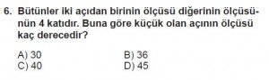6. Sınıf Matematik kazanım Test 4 soru 6