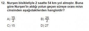 6. Sınıf Matematik kazanım Test 5 soru 12