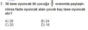 6. Sınıf Matematik kazanım Test 5 soru 7