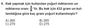 6. Sınıf Matematik kazanım Test 5 soru 9