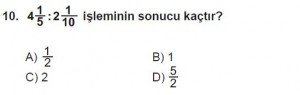 6. Sınıf Matematik kazanım Test 6 soru 10