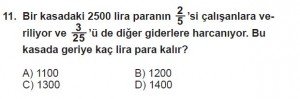 6. Sınıf Matematik kazanım Test 6 soru 11