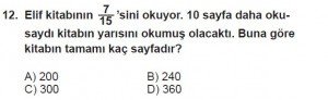 6. Sınıf Matematik kazanım Test 6 soru 12
