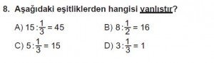 6. Sınıf Matematik kazanım Test 6 soru 8