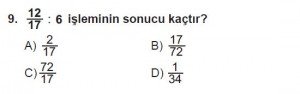 6. Sınıf Matematik kazanım Test 6 soru 9
