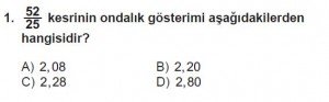 6. Sınıf Matematik kazanım Test 7 soru 1