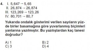 6. Sınıf Matematik kazanım Test 7 soru 4