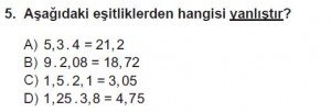 6. Sınıf Matematik kazanım Test 7 soru 5