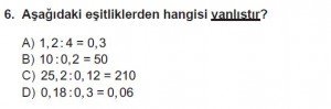 6. Sınıf Matematik kazanım Test 7 soru 6